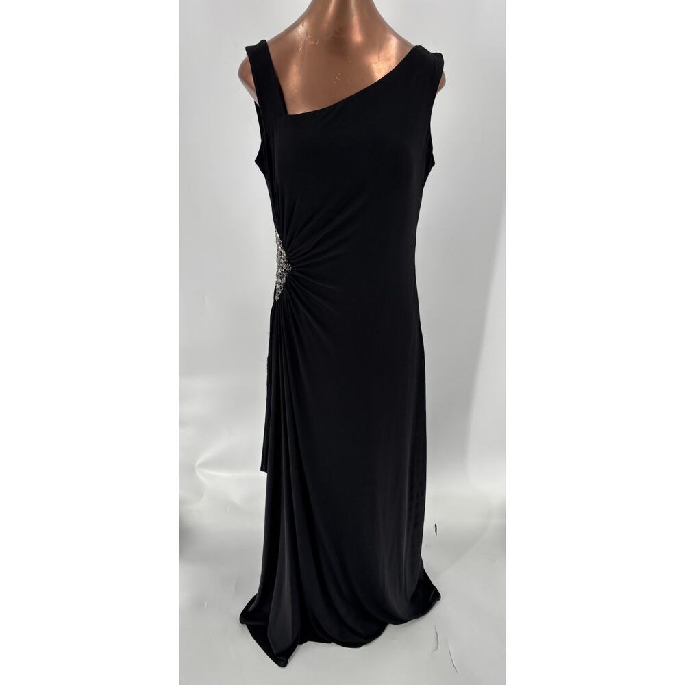 Cachet Gown Dress Womens 16 Black Sleeveless Beaded Pleated Asymmetrical Zip Up